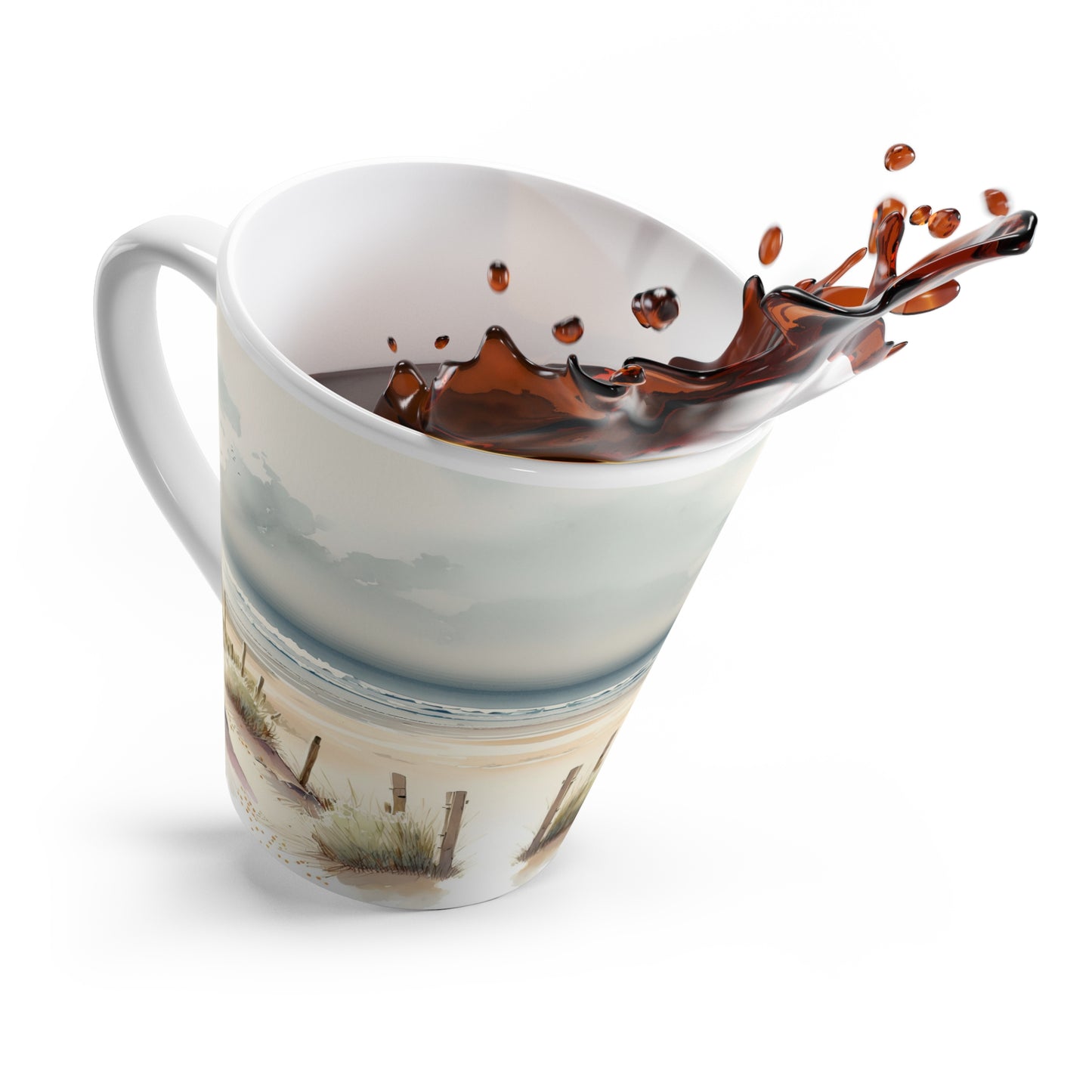 Coastal Beach Dunes Latte Mug | Seascape Ocean Waves, Sandy Pathway