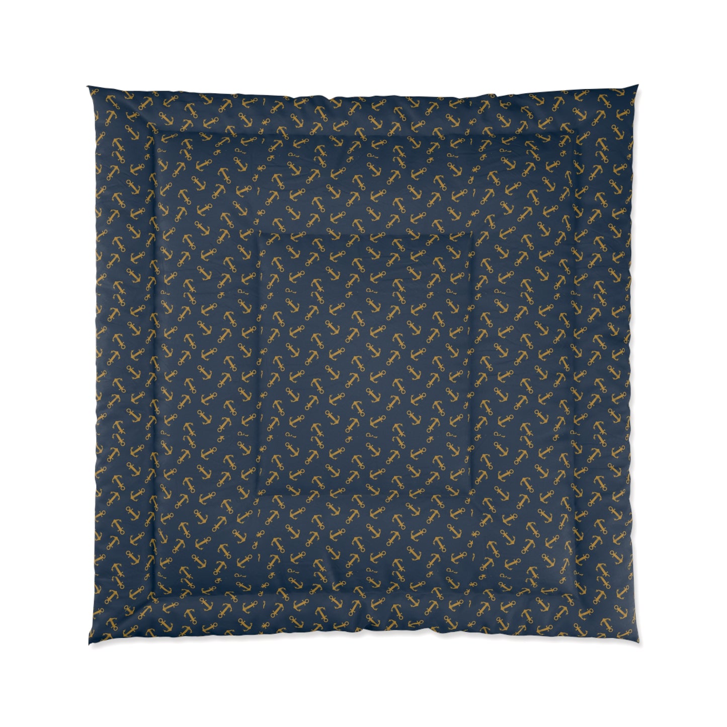 Navy & Gold Anchor Comforter — Nautical Anchor Pattern Bedspread