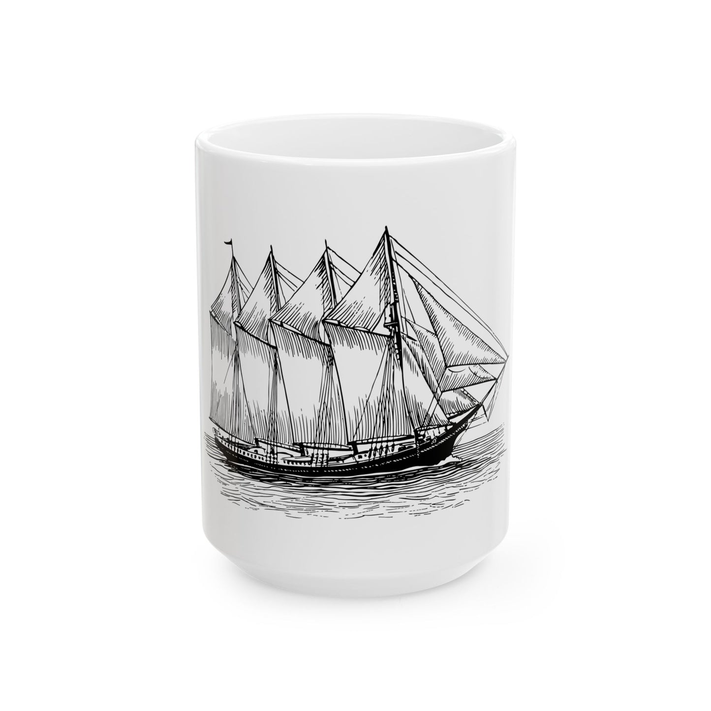 Nautical-Themed Ceramic Mug - Sailboat Design, Coffee Lovers Gift, Maritime Decor, Unique Tea Cup, Ideal for Boating Enthusiasts, Ocean