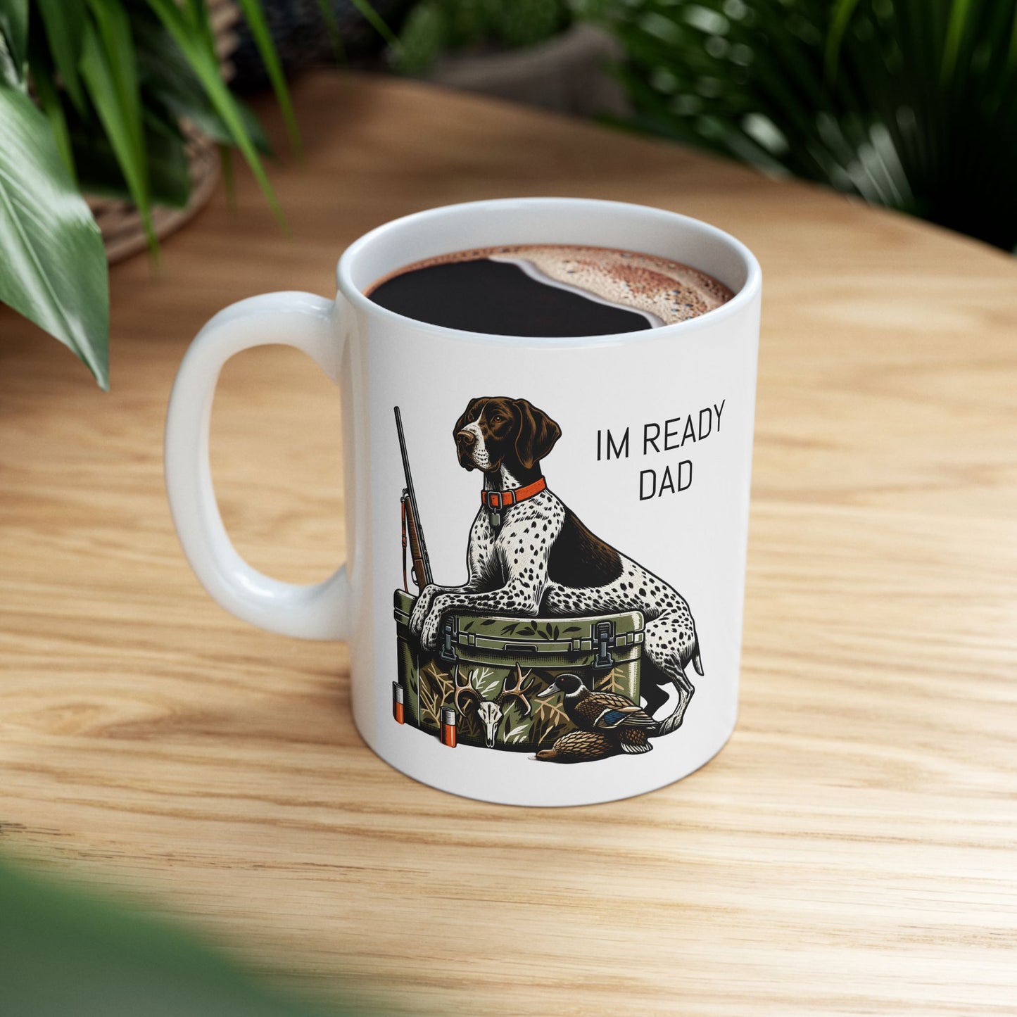 German Shorthaired Pointer hunting dog Mug | Ceramic Mug with Retriever, Duck Decoy, Rifle