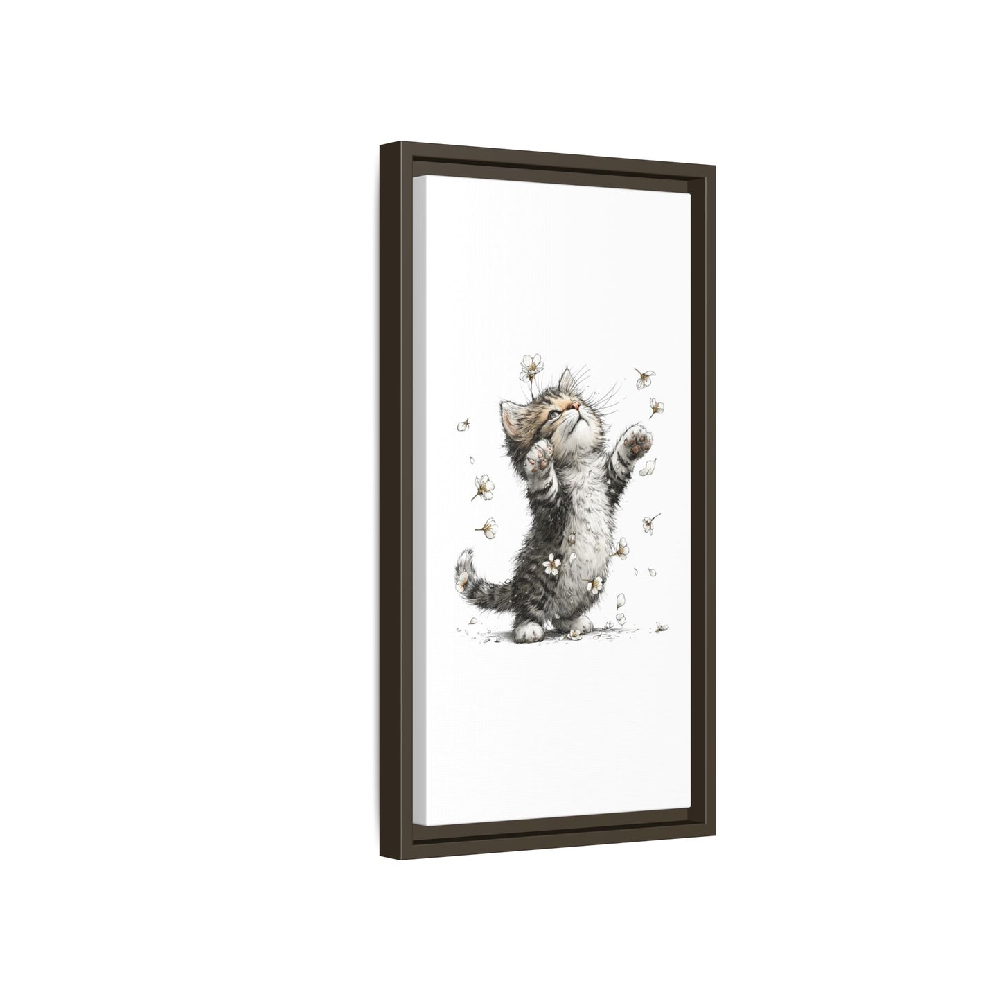 Playful Kitten with Dandelions Matte Canvas Framed Wall Art | Nursery Bedroom Decor