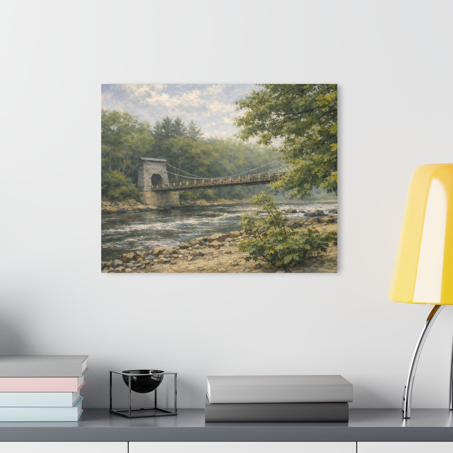 Misty Wire Bridge Acrylic Wall Art — New Portland Landscape (French Cleat Hanging)