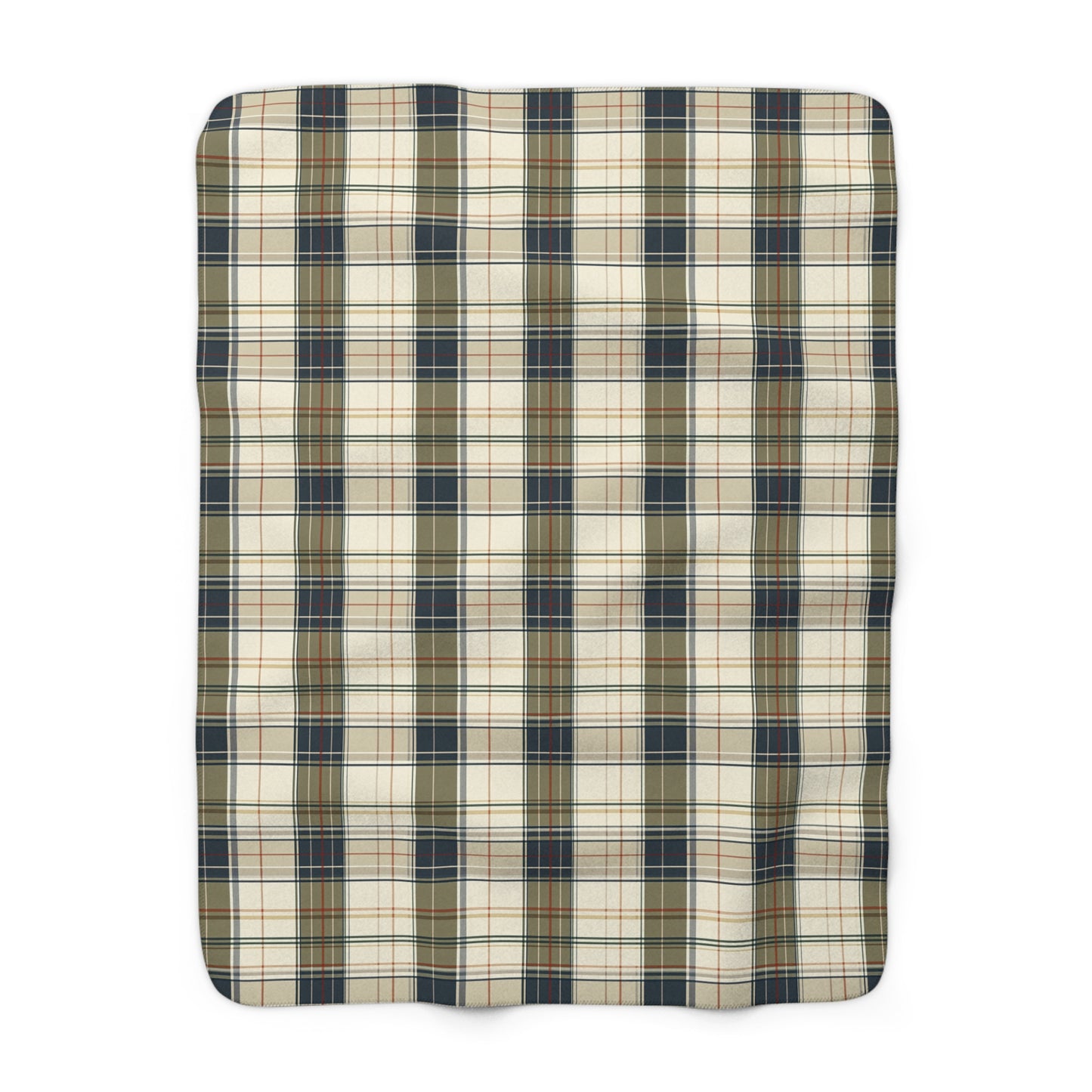 Cozy Plaid Sherpa Blanket – Cream, Navy & Olive Fleece Throw