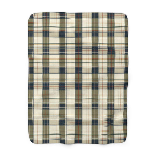 Cozy Plaid Sherpa Blanket – Cream, Navy & Olive Fleece Throw