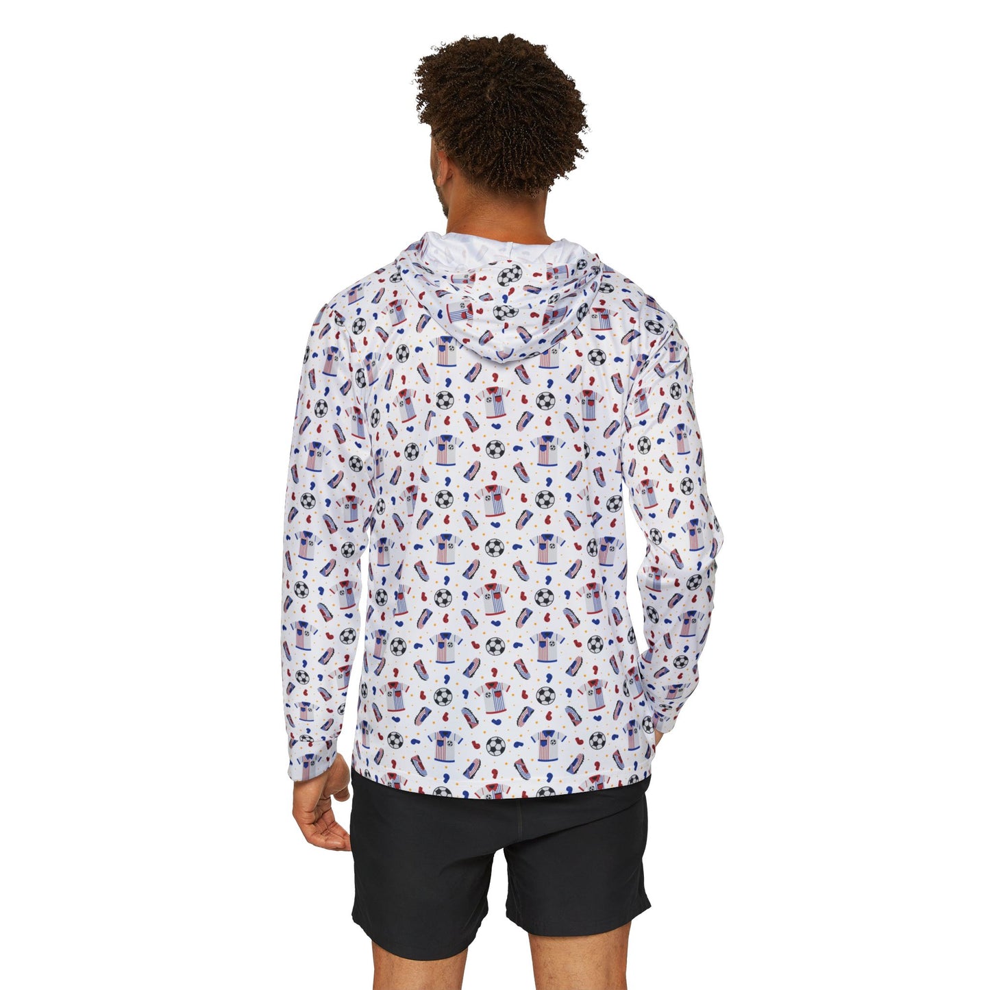 Men's Soccer Pattern Warmup Hoodie — All-Over Print Athletic Pullover