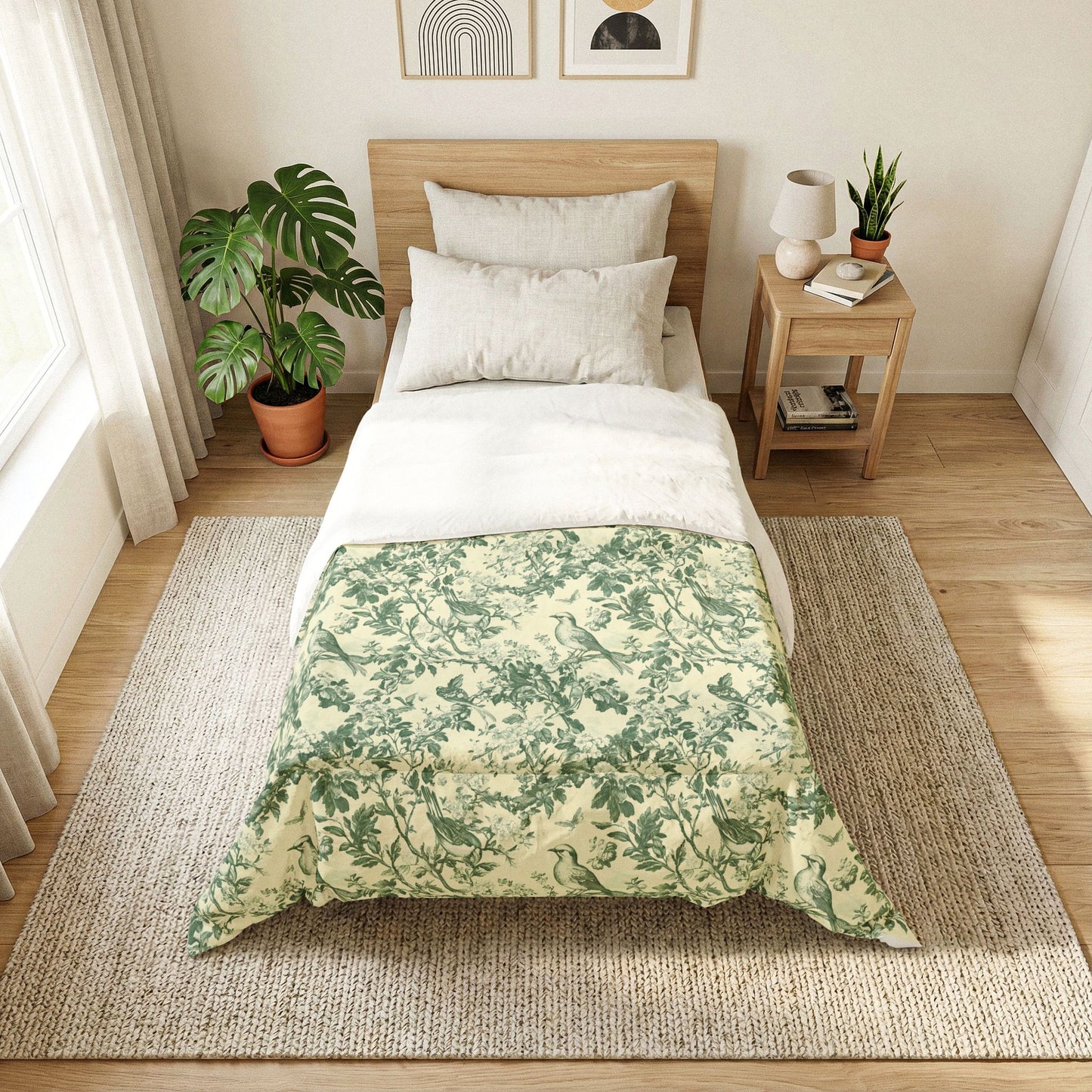 Botanical Green Vine Cotton Comforter — Floral Bedding for Cozy, Natural Bedroom