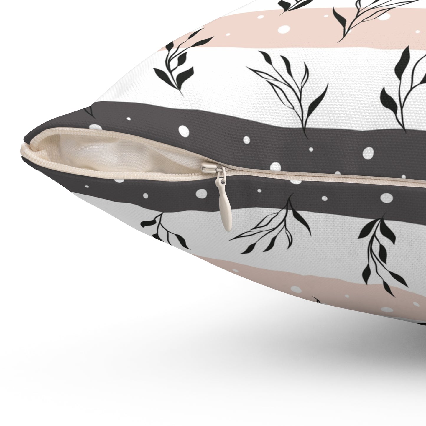 Botanical Leaf Striped Throw Pillow — Blush & Sage Decorative Cushion