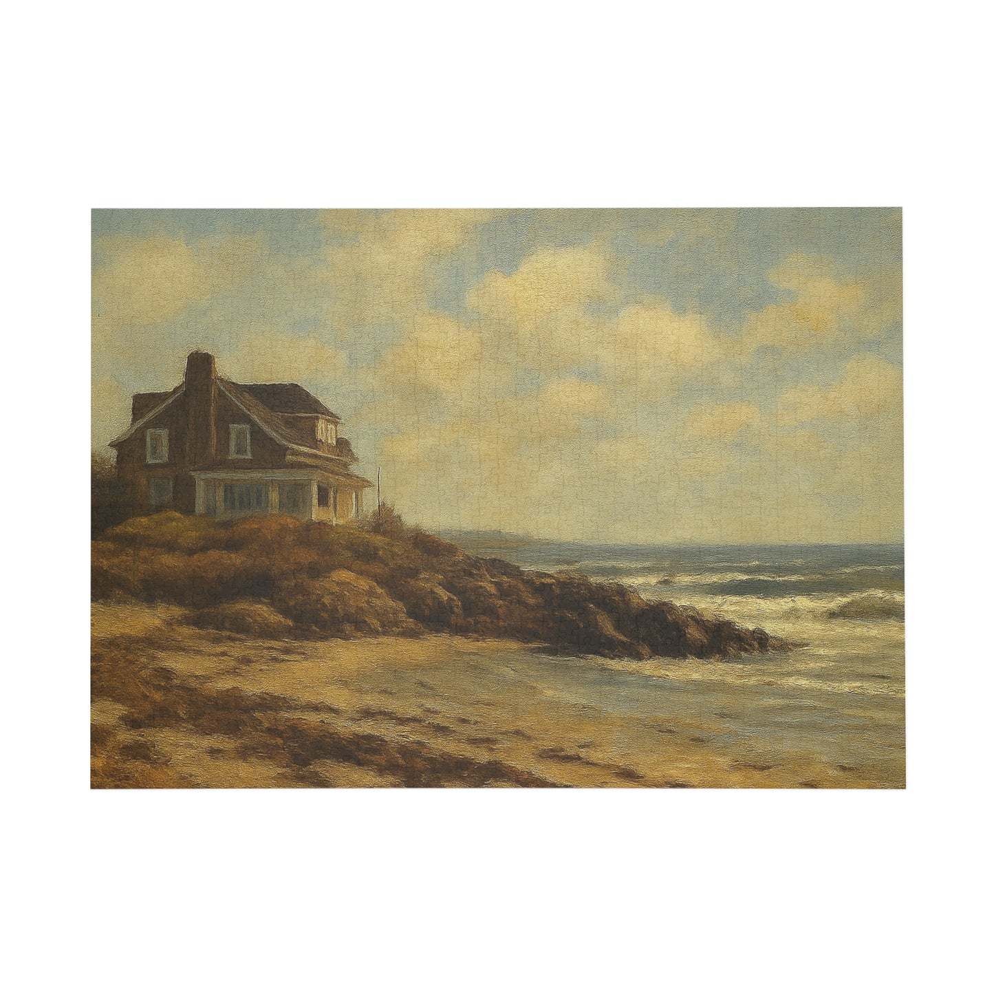 Kennebunk Beach Coastal Cottage Puzzle — Vintage Seaside Jigsaw (96–1000 Pieces)