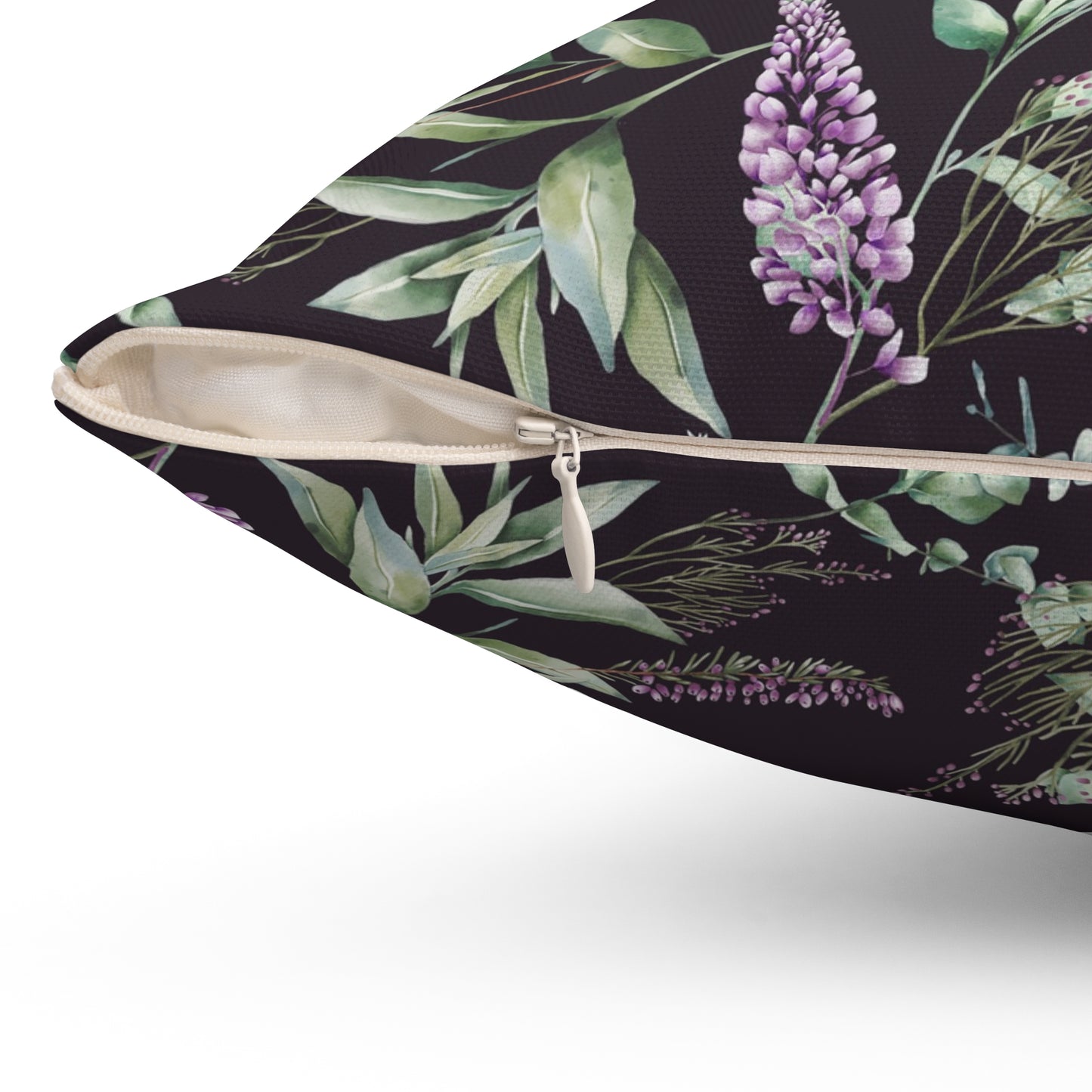 Purple Lilac Floral Pillow | Square Polyester Throw Pillow, Botanical Accent