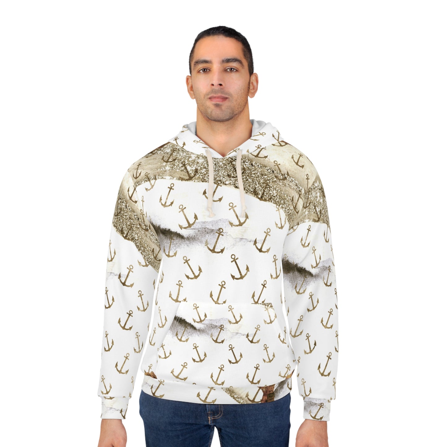 Anchor Pattern Hoodie — Vintage Nautical All-Over Print Pullover
