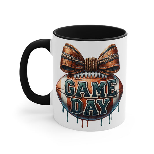 Game Day Football Accent Mug — Pink Interior & Handle