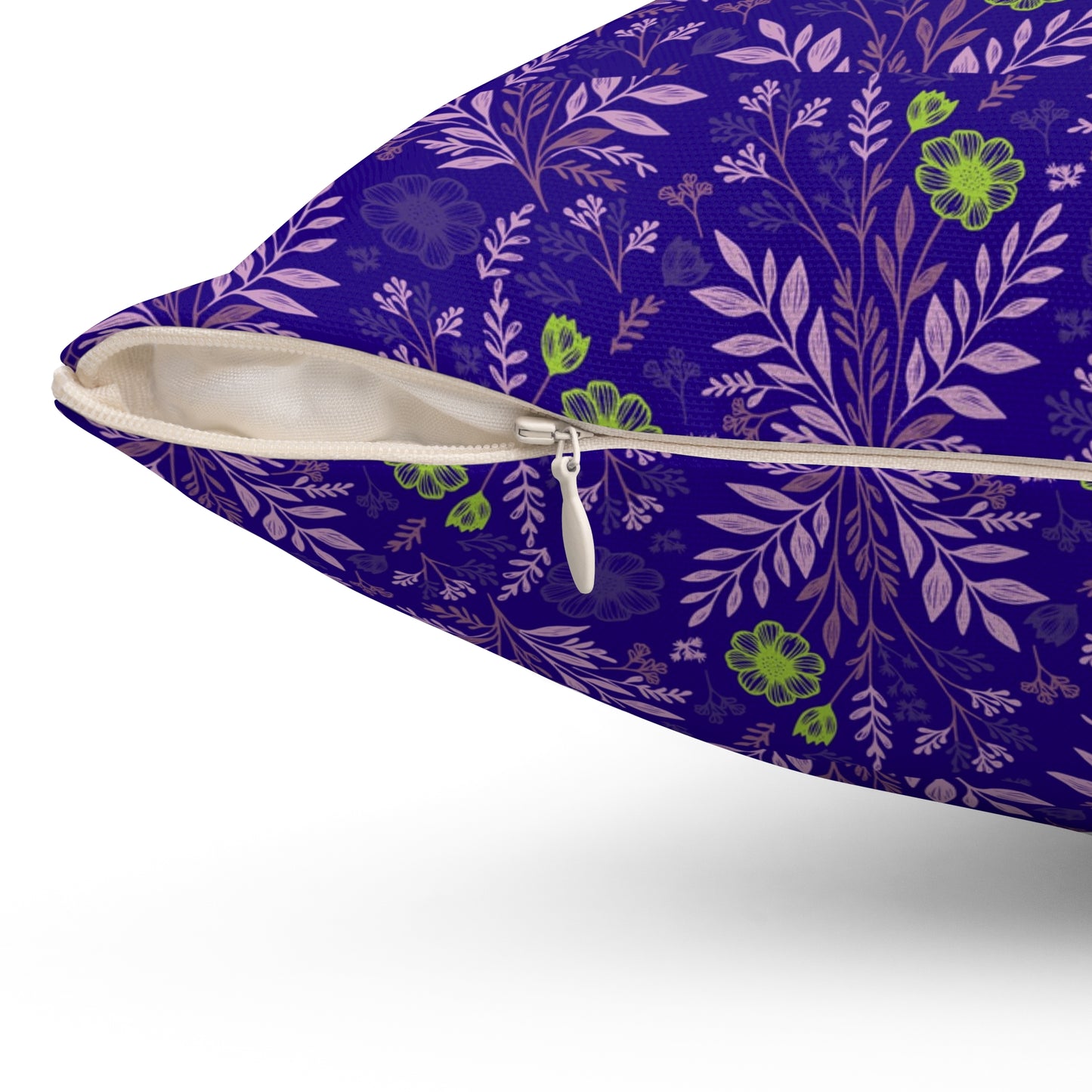 Purple Floral Throw Pillow — Botanical Pattern Spun Polyester Square Pillow
