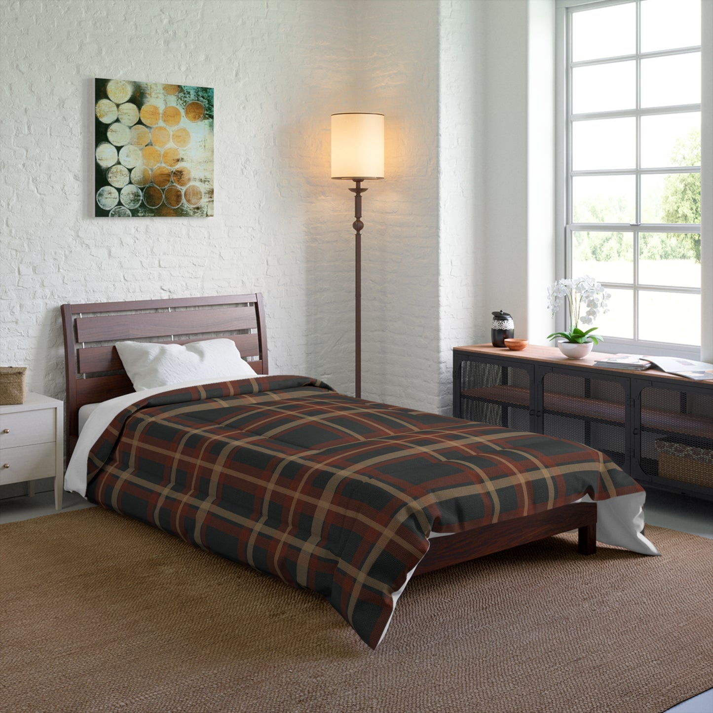 Rustic Brown & Navy Tartan Plaid Comforter — Cozy Rustic Bedding