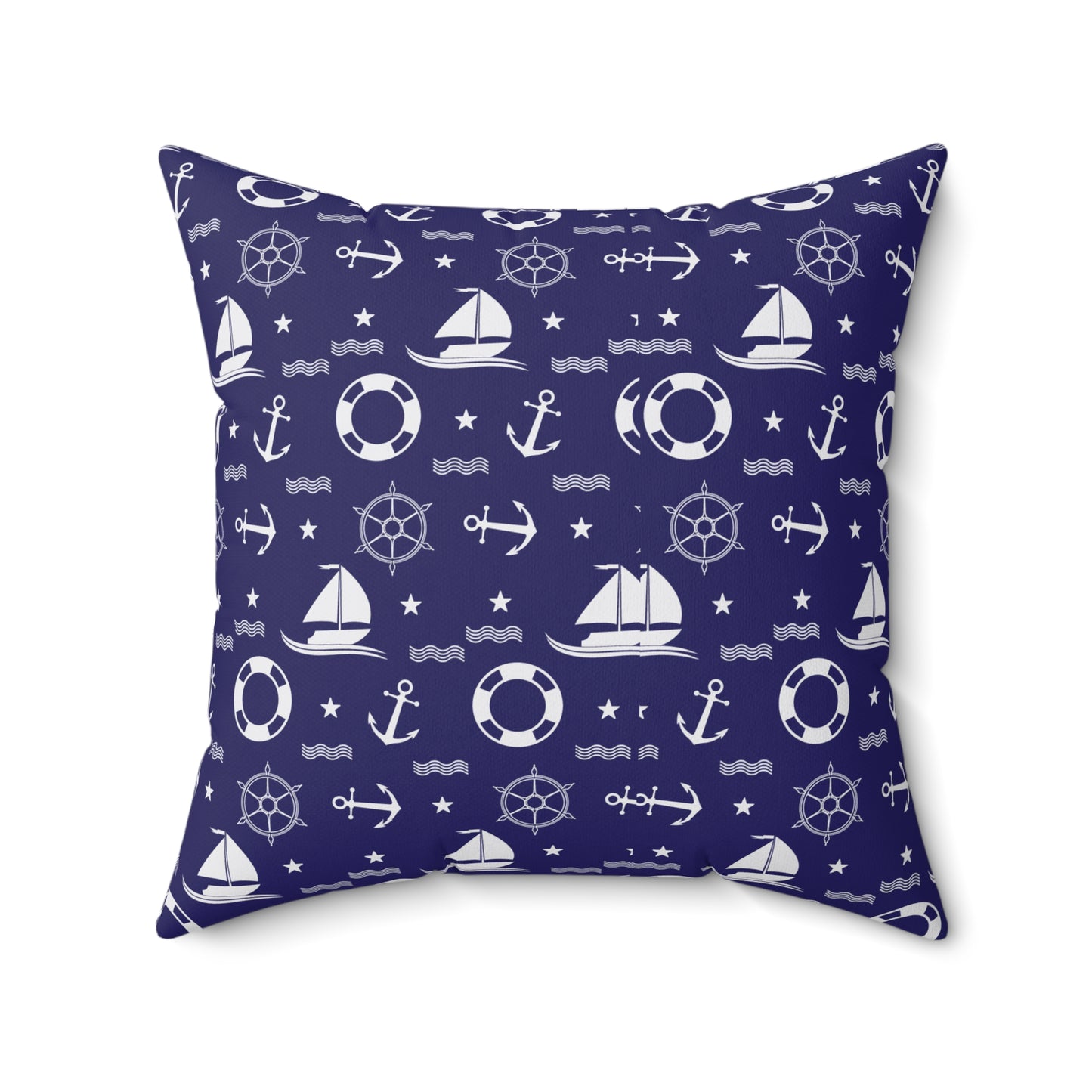 Nautical Sailboat Pattern Throw Pillow – Marine Anchor Lifesaver Decorative Cushion