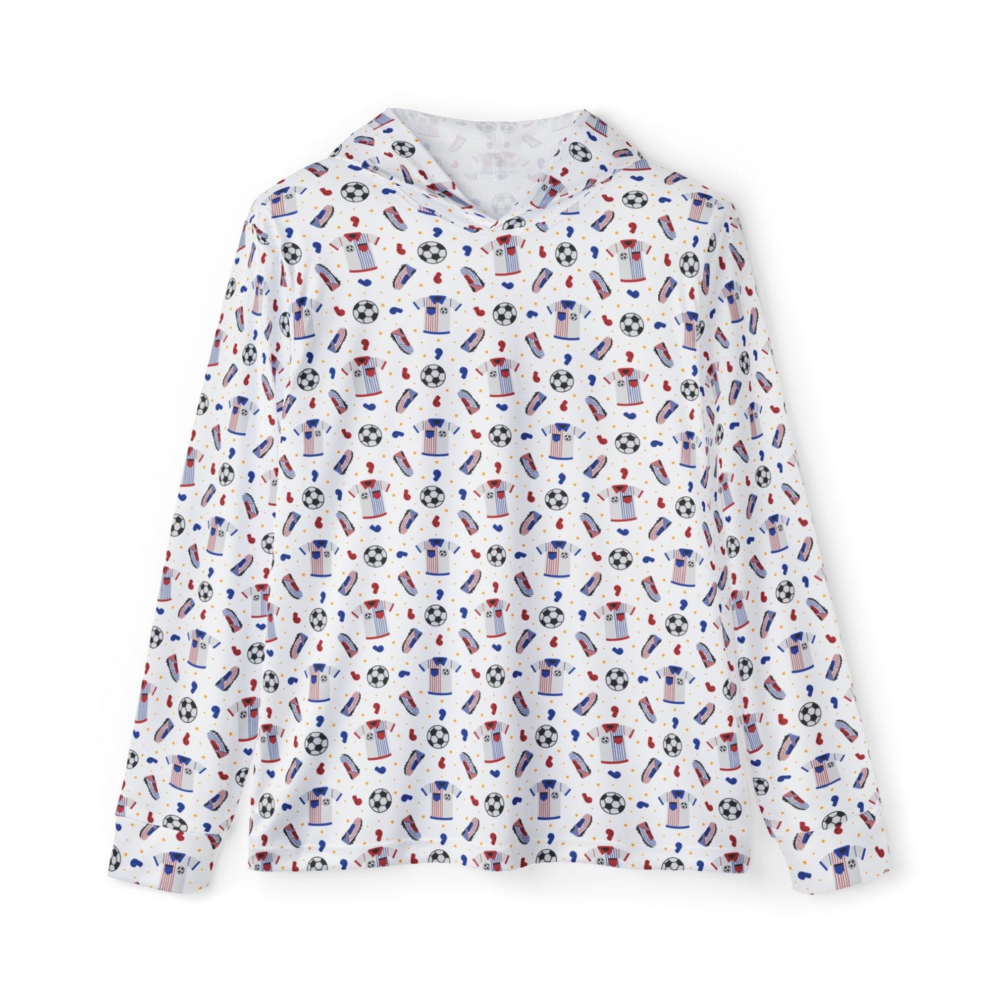 Men's Soccer Pattern Warmup Hoodie — All-Over Print Athletic Pullover