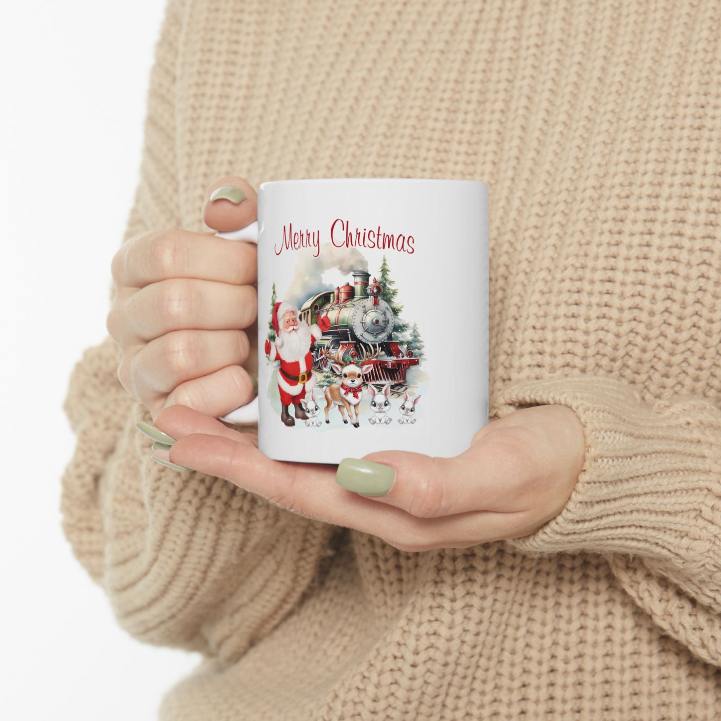 Santa Christmas Ceramic Mug, Reindeer Coffee Cup, Holiday Drinkware, Festive Tea Mug, Christmas Gift Idea