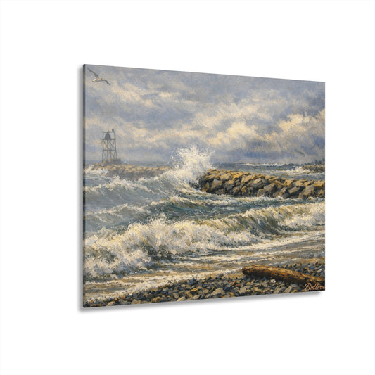Acrylic Print — Coastal Maine Seascape: Stormy Coastal Waves (French Cleat)