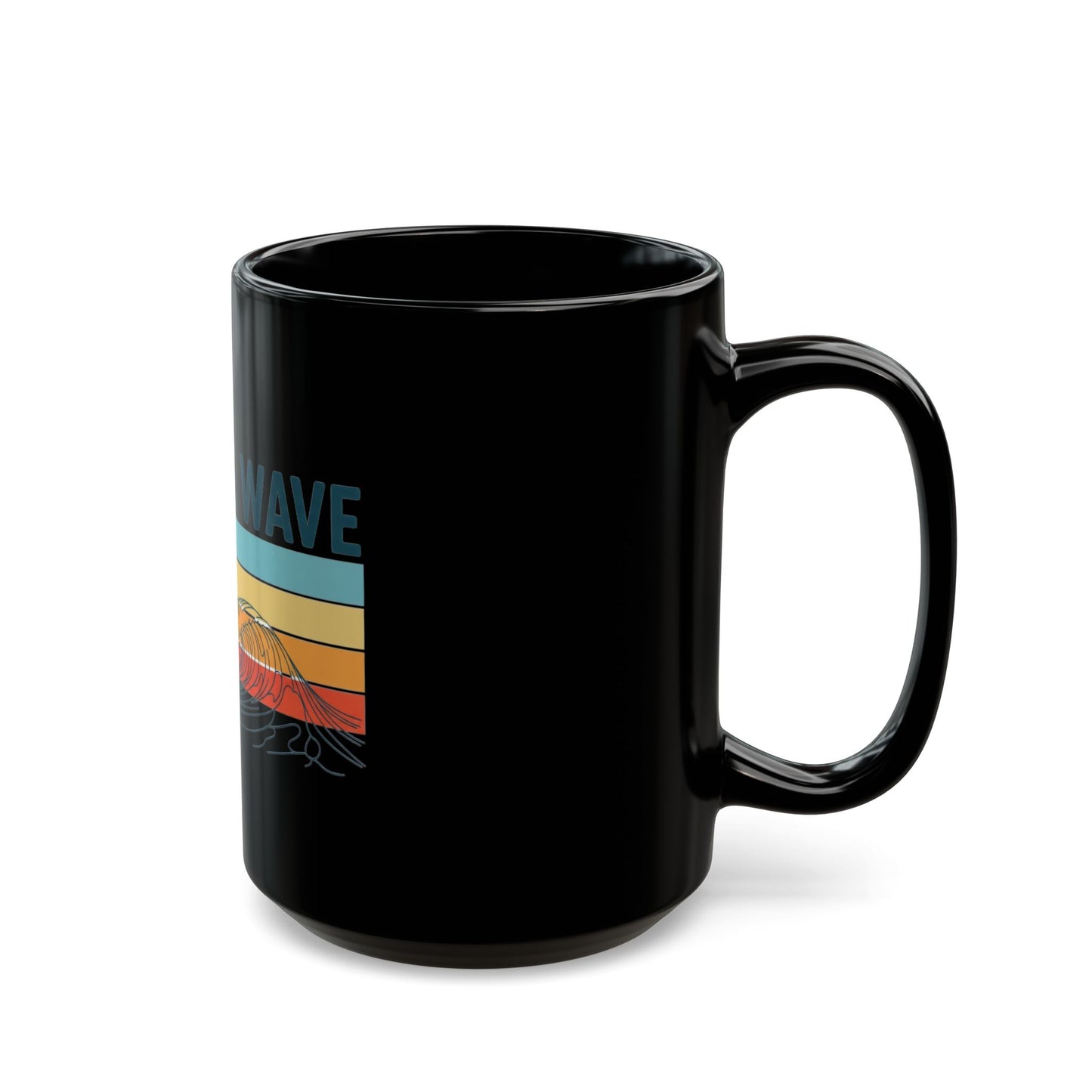 Ride the Wave Surf Retro Stripe Mug | Black Ceramic Coffee Cup
