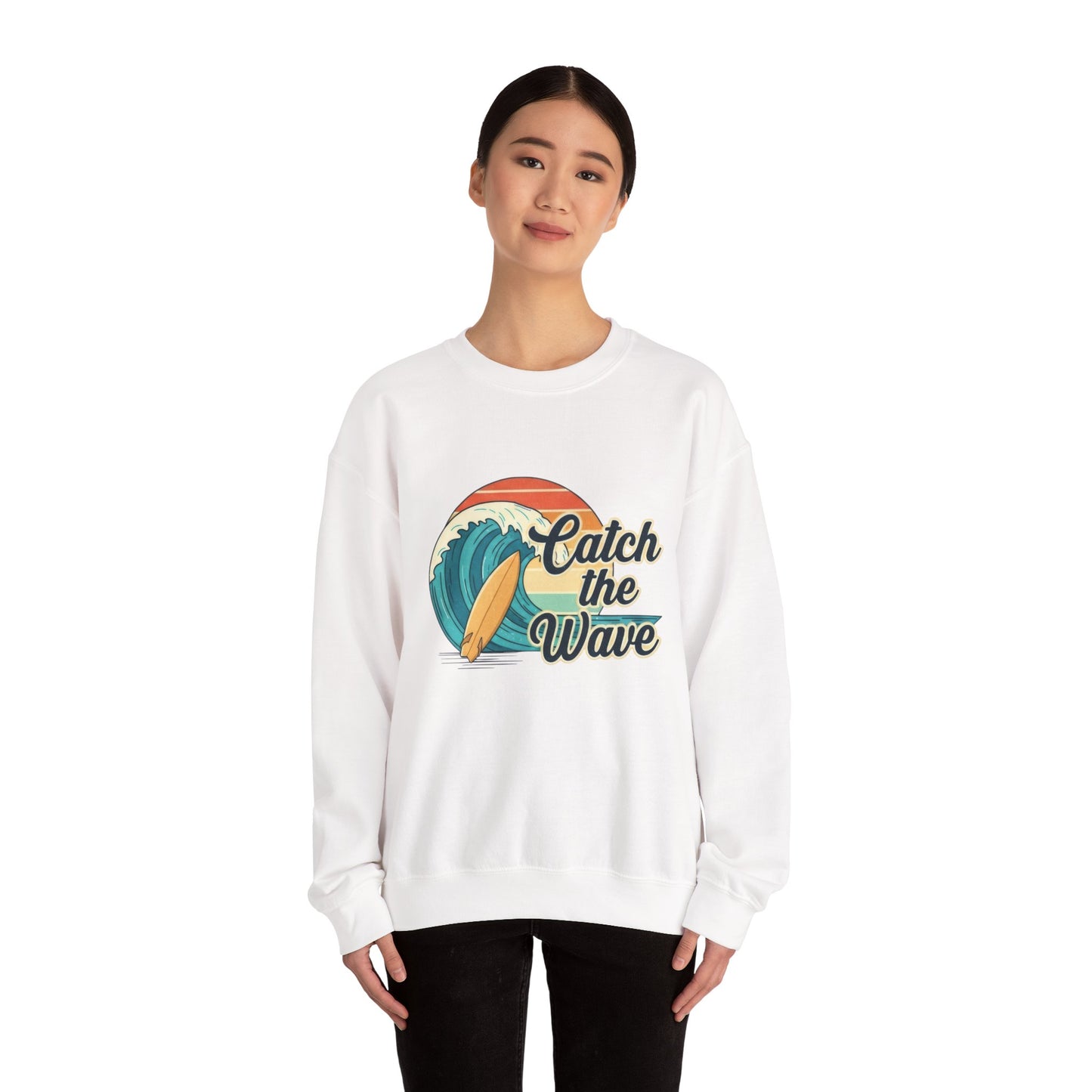 Catch the Wave Crewneck Sweatshirt — Retro Surf Graphic Pullover