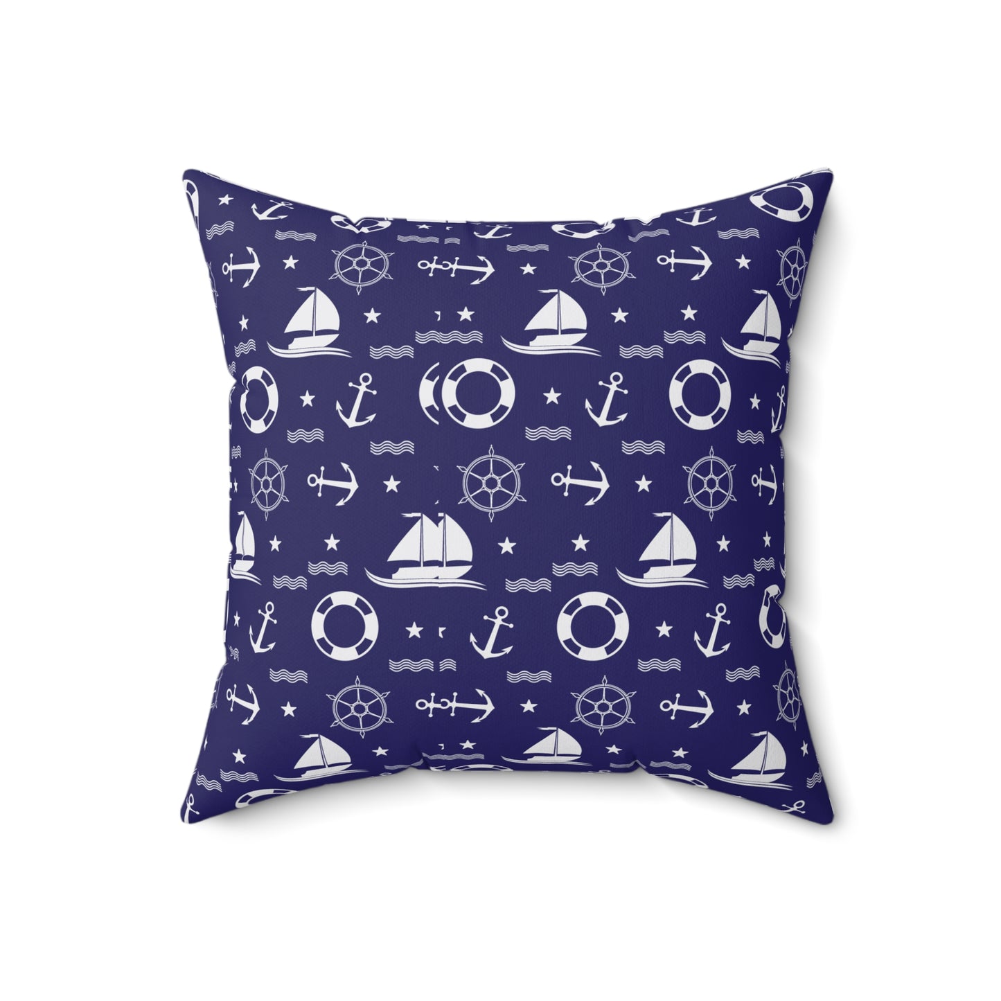 Nautical Sailboat Pattern Throw Pillow – Marine Anchor Lifesaver Decorative Cushion