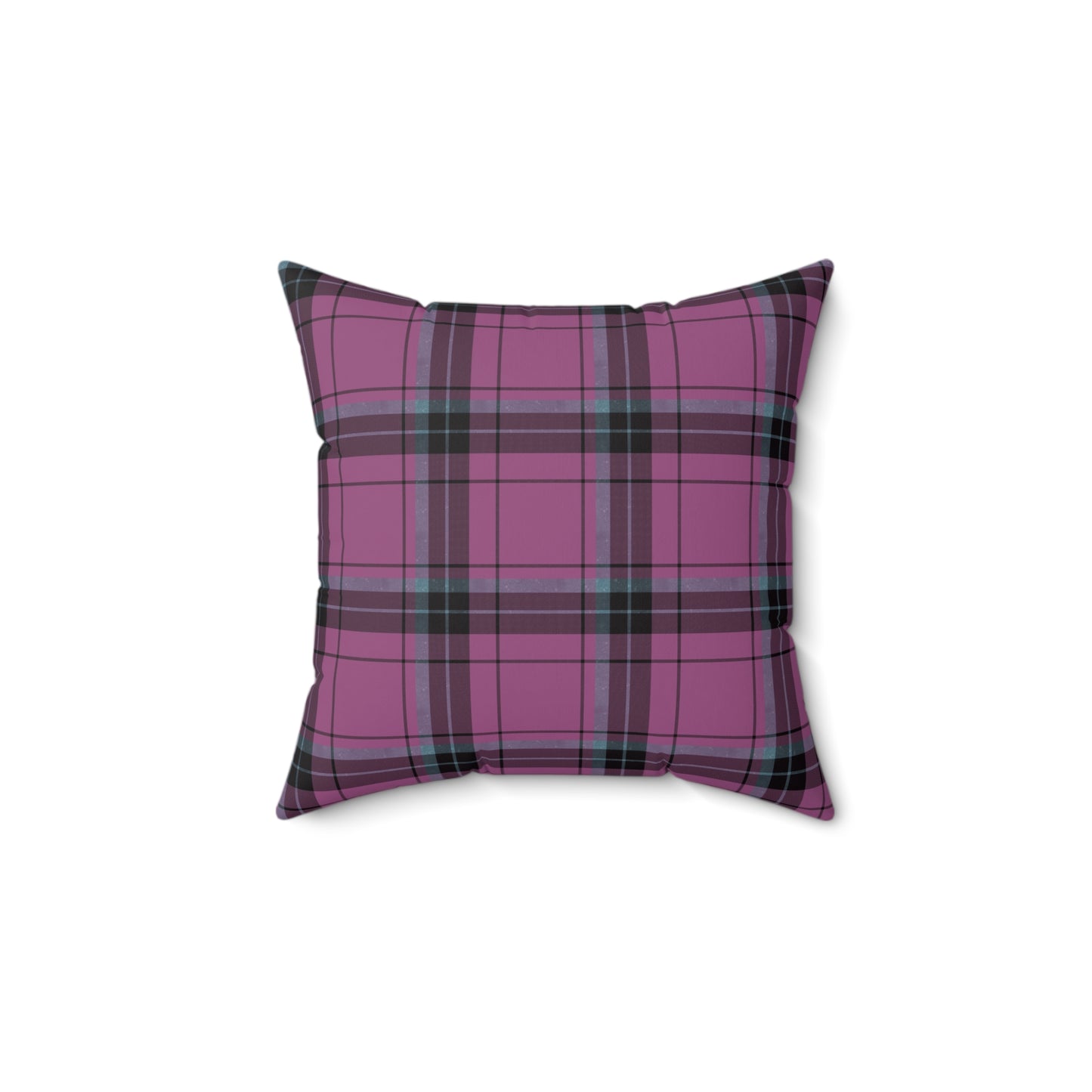 Purple Plaid Throw Pillow - Square Spun Polyester Decorative Cushion
