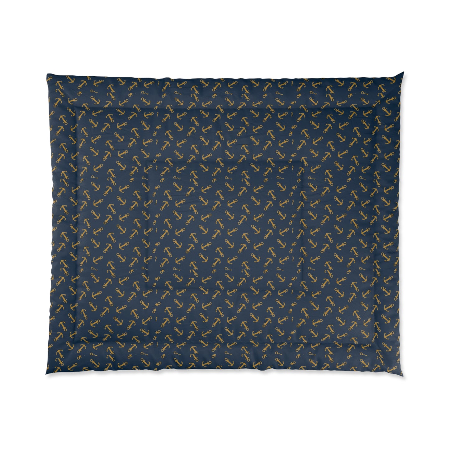 Navy & Gold Anchor Comforter — Nautical Anchor Pattern Bedspread