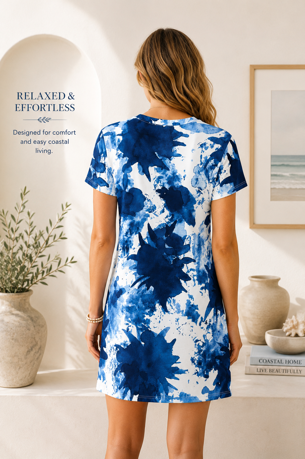 T-Shirt Dress  Indigo floral pattern | Blue Tie Dye Floral Dress