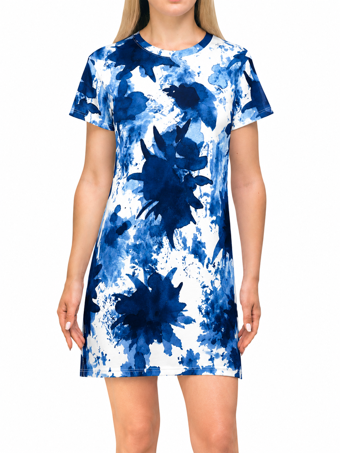 T-Shirt Dress  Indigo floral pattern | Blue Tie Dye Floral Dress
