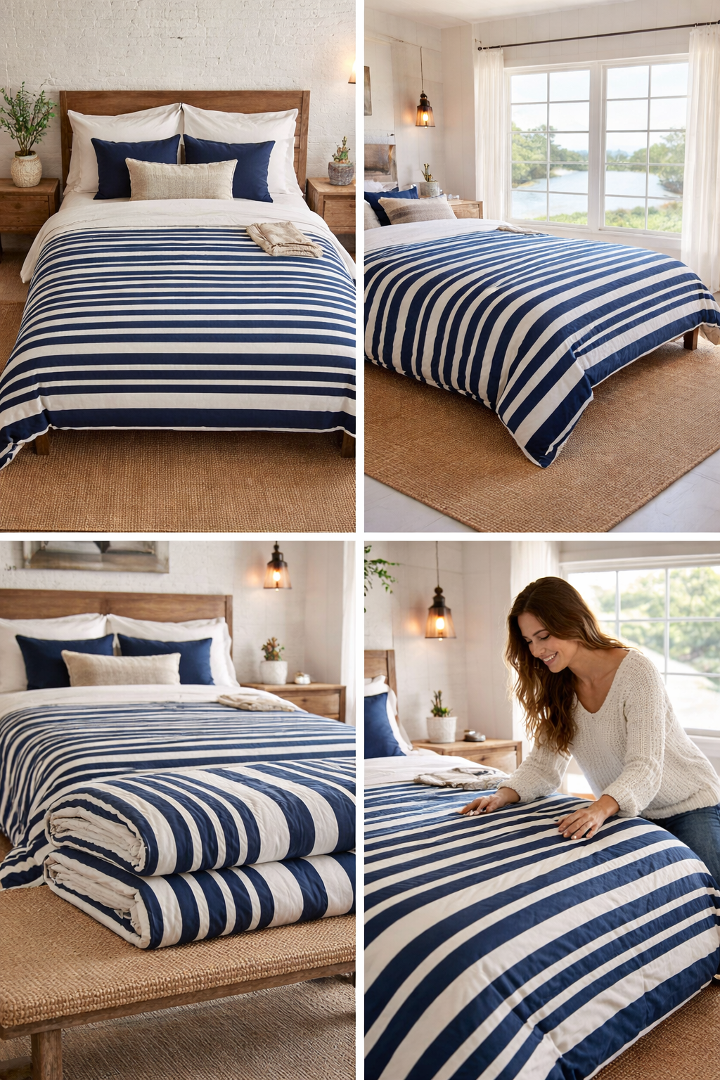 Navy & White Striped Comforter — Nautical Classic Comforter for the Bedroom