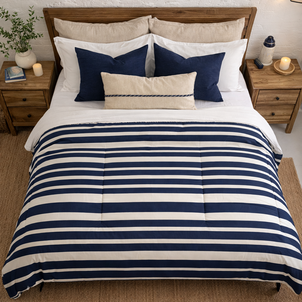 Navy & White Striped Comforter — Nautical Classic Comforter for the Bedroom