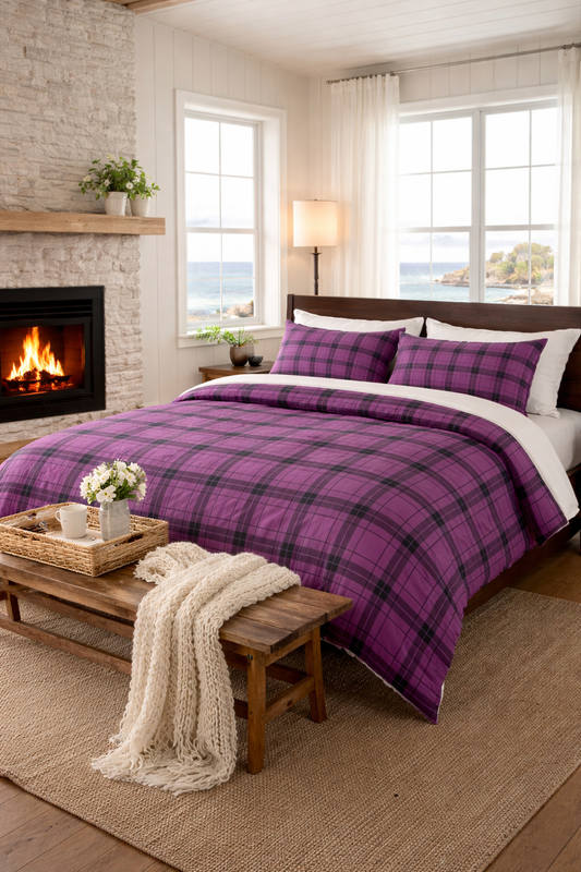 Plaid Comforter — Purple & Black Tartan Bedding