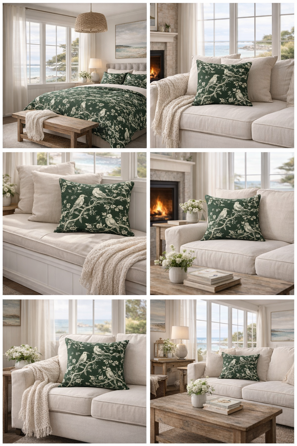 Botanical Bird Throw Pillow — Vintage Floral Branch Accent Cushion