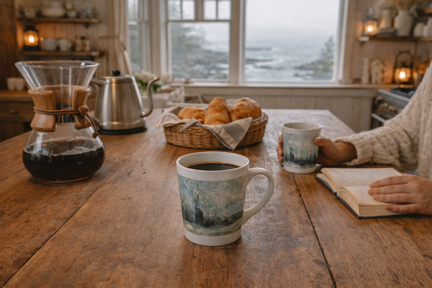 Latte Mug — Tranquil Blue Birch Forest Ceramic Latte Cup