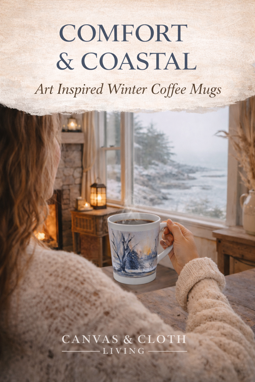 Winter Watercolor Latte Mug — Snowy Landscape Coffee Cup