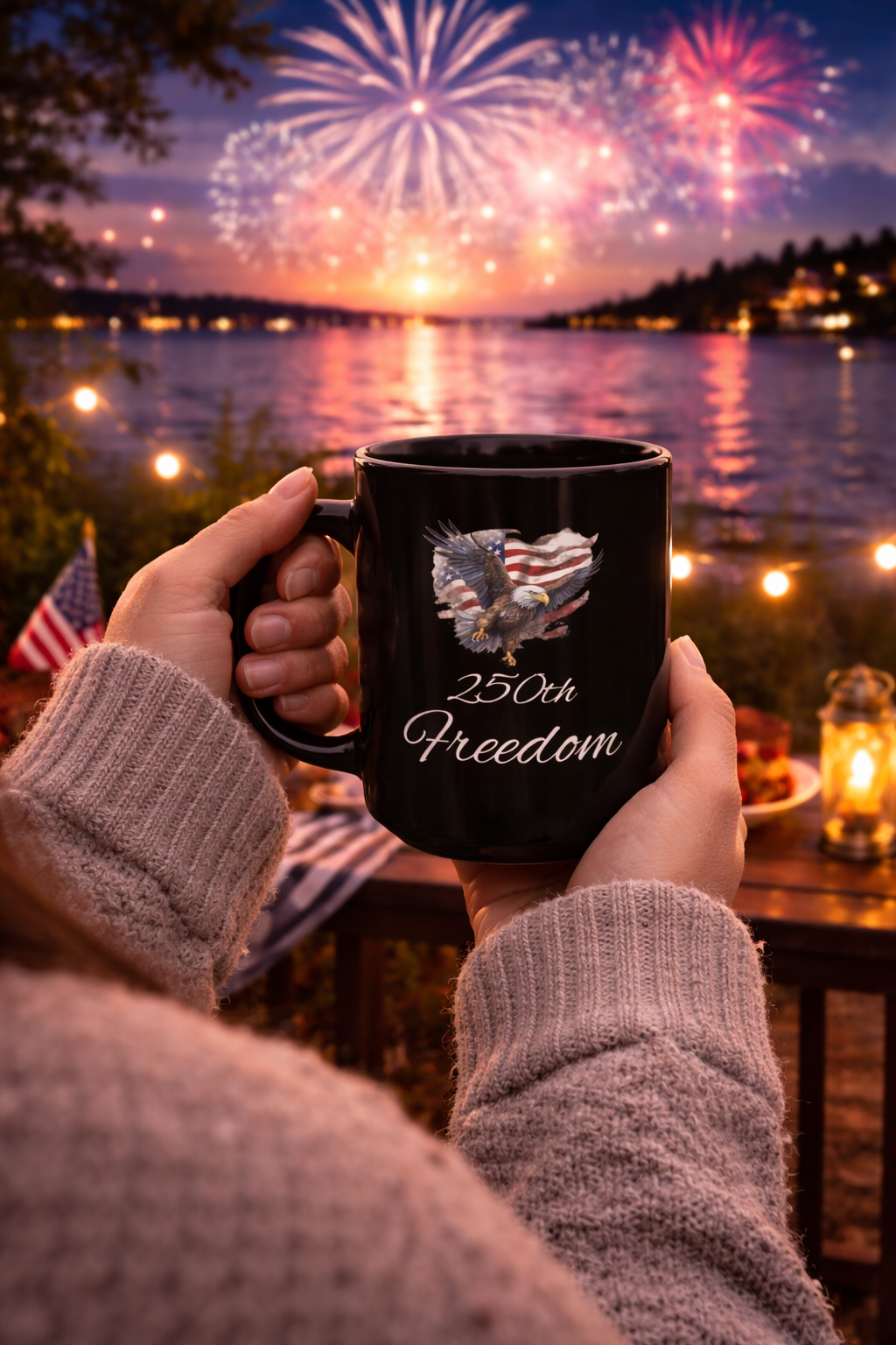 American Flag Eagle 250th Freedom Mug | Black Ceramic Mug