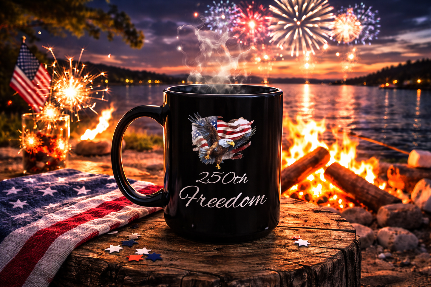 American Flag Eagle 250th Freedom Mug | Black Ceramic Mug