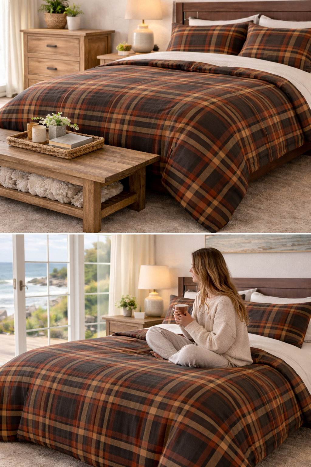 Rustic Brown & Navy Tartan Plaid Comforter — Cozy Rustic Bedding