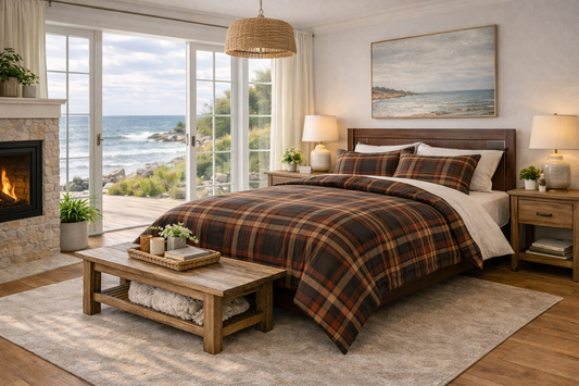 Rustic Brown & Navy Tartan Plaid Comforter — Cozy Rustic Bedding