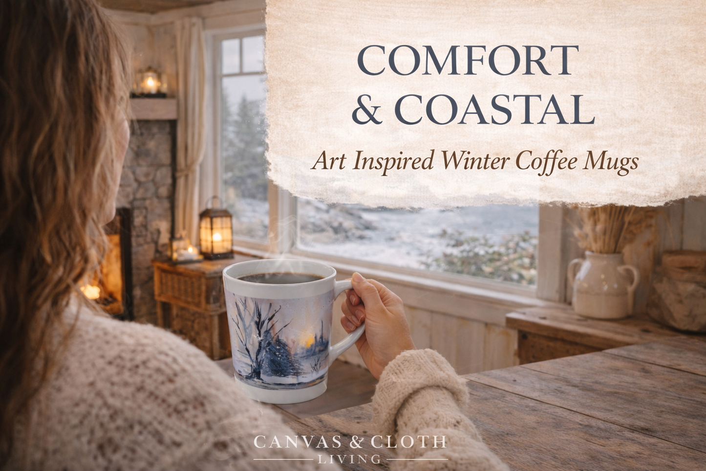 Winter Watercolor Latte Mug — Snowy Landscape Coffee Cup