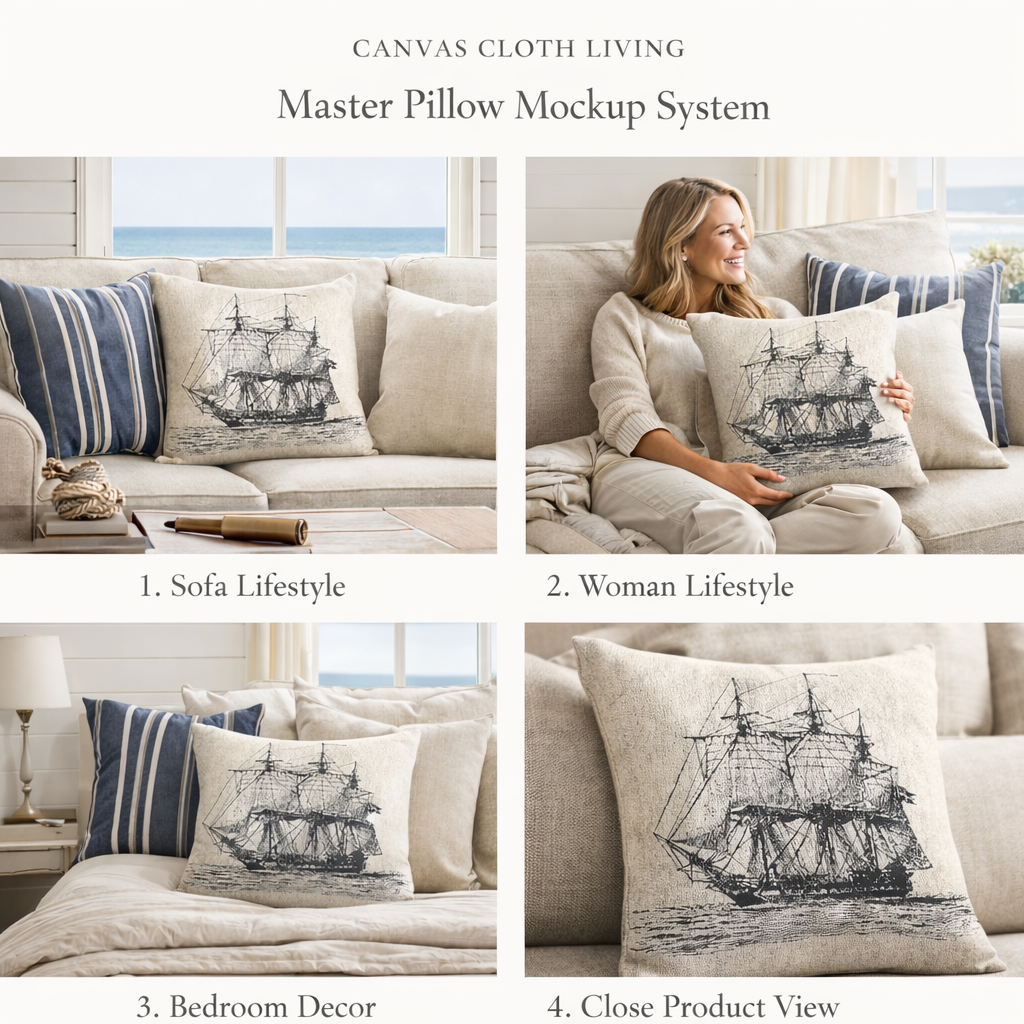 Vintage Sailing Ship Woven Pillow — Nautical Coastline Home Decor